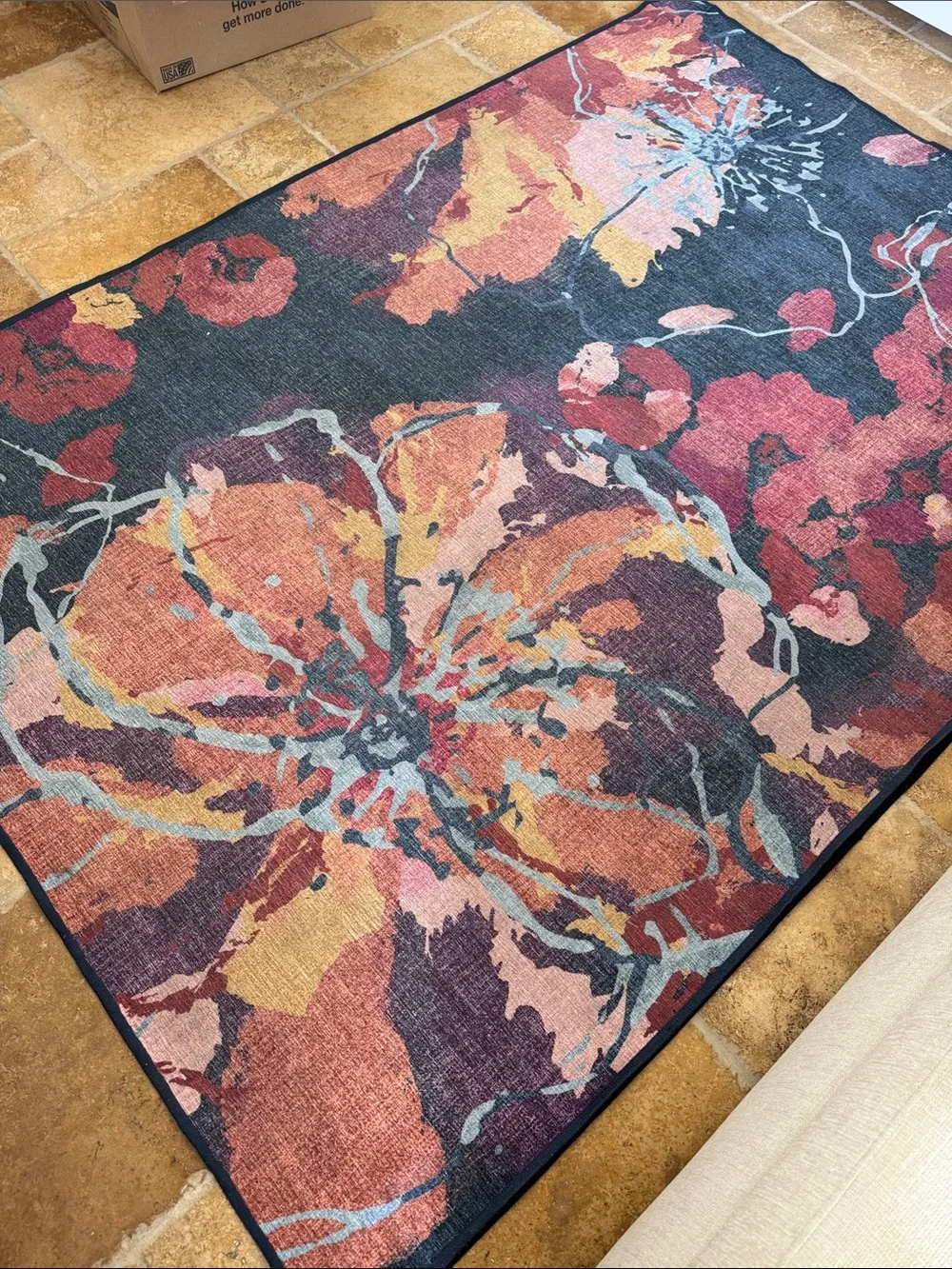 Ruggable Watercolor Floral Navy 5x7 Washable Rug Cover | Floral | Multicolor